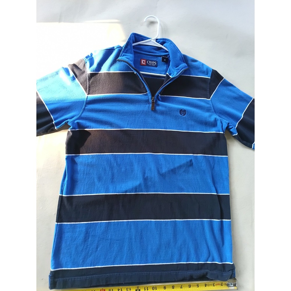 Chaps Mens Blue Stripe Quarter Zip Long Sleeve Polo Shirt M Embroidered Logo - Picture 13 of 16
